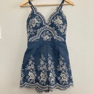 Lace Embroidered Denim Romper XS/S